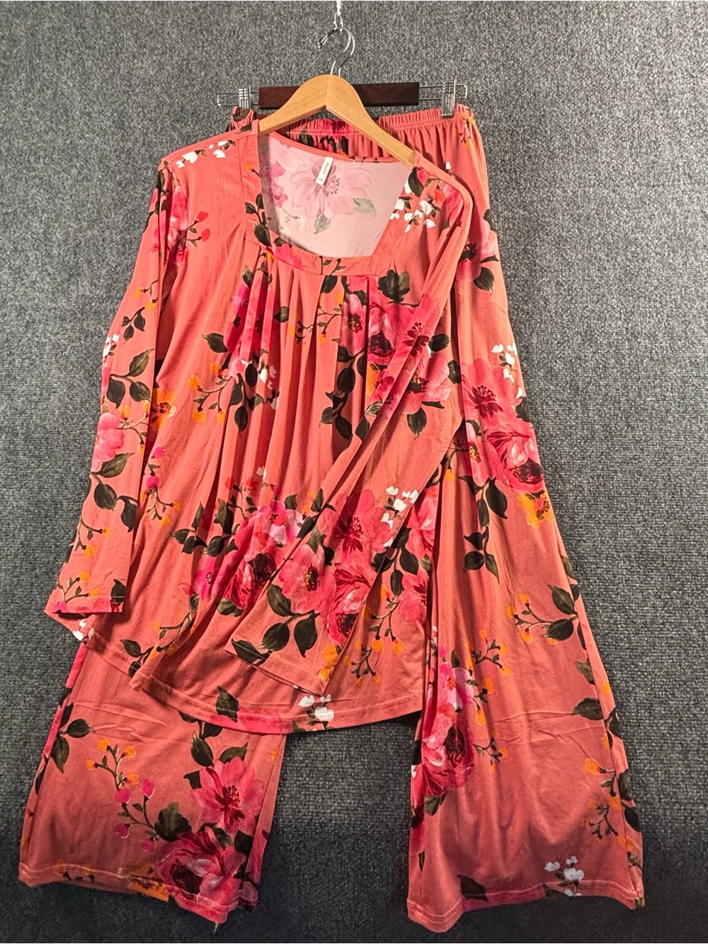 Floral Coral Long-Sleeve Maxi Dress